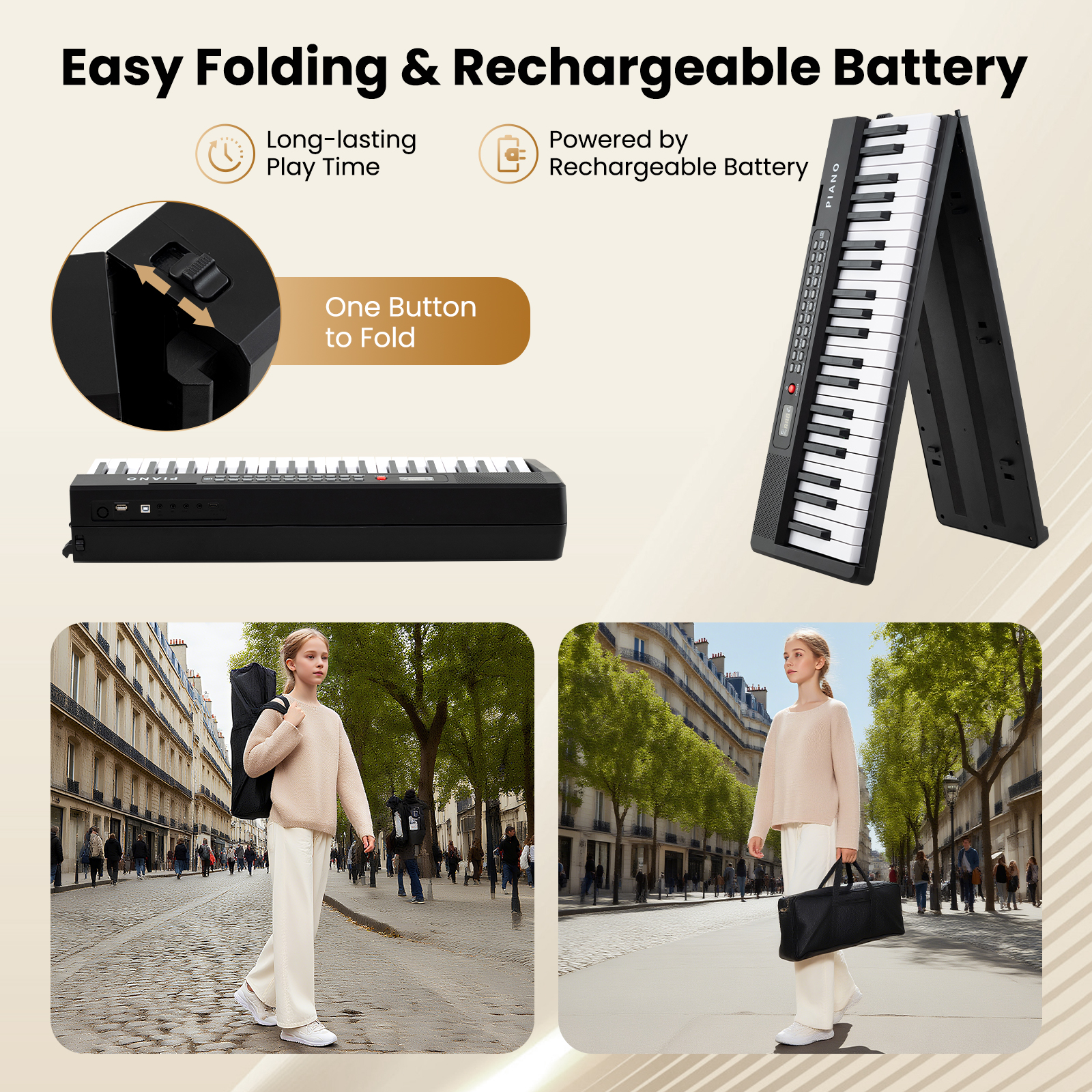 Topbuy 88-Key Piano Keyboard Foldable Full Size Semi Weighted Electronic Keyboard with Split Function