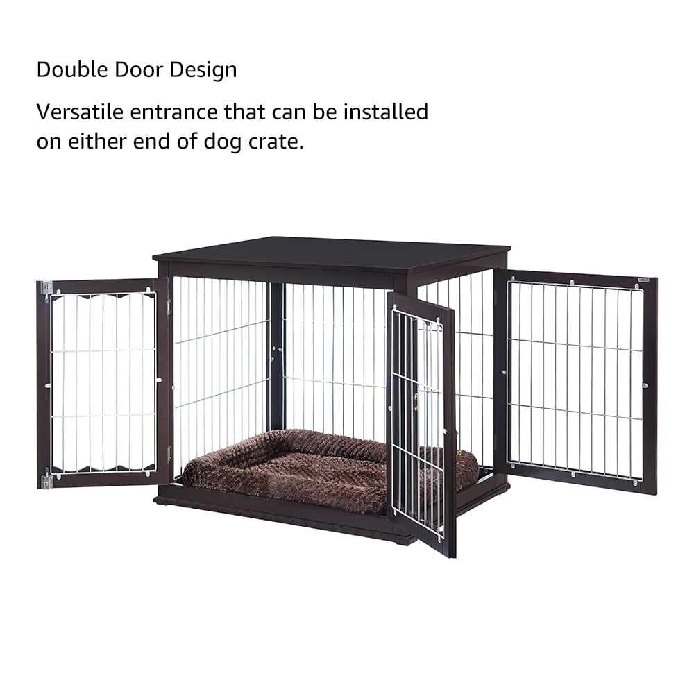 Unipaws Large Dog Crate, Pet Kennel Furniture Style, Metal Wired, Brown