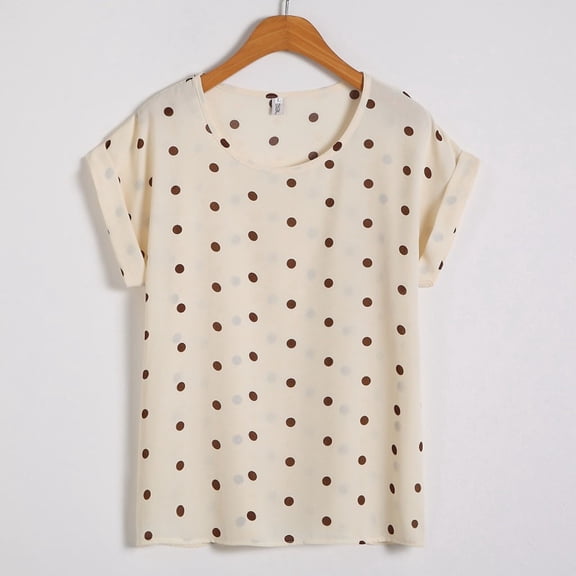 Wxolcjlv Women's T Shirt Floral Print Tee Short Sleeve Chiffon Casual Basic Layering Tops,Beige,L