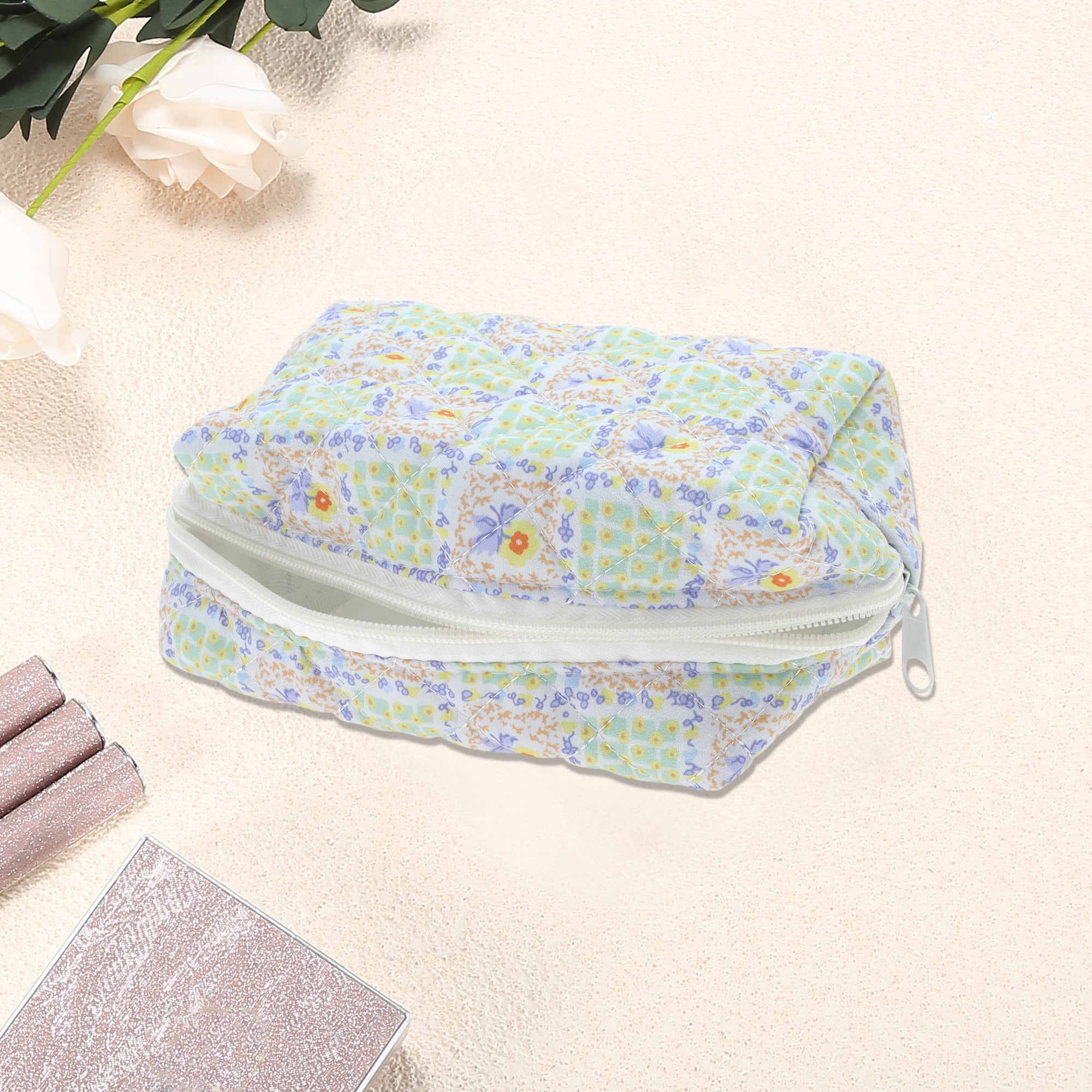 Unique Bargains Floral Quilting Makeup Bag Green 1 Pc for Travel and Storage