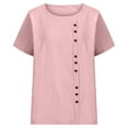 thumbnail image 3 of Huowey Children Tops Solid Color Short Sleeve Classic Round Neck Button Detail Casual For Kids Shirt, Pink, 12-13 Years, 3 of 4