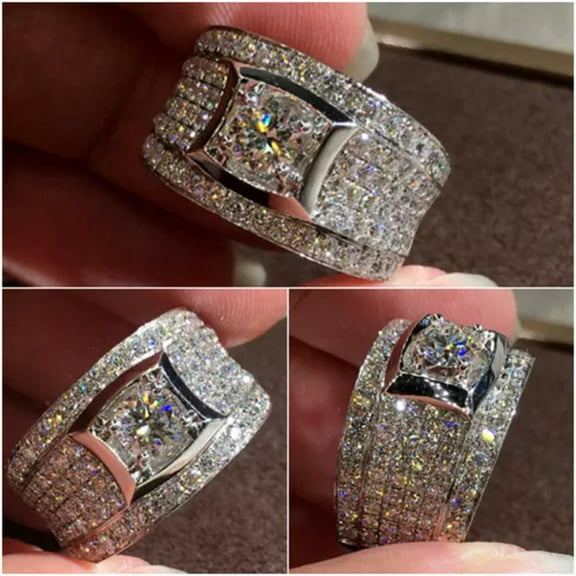 For Men Jewelry Luxury Cubic Zircon 925 Silver Ring Engagement Gift Sz 8-12