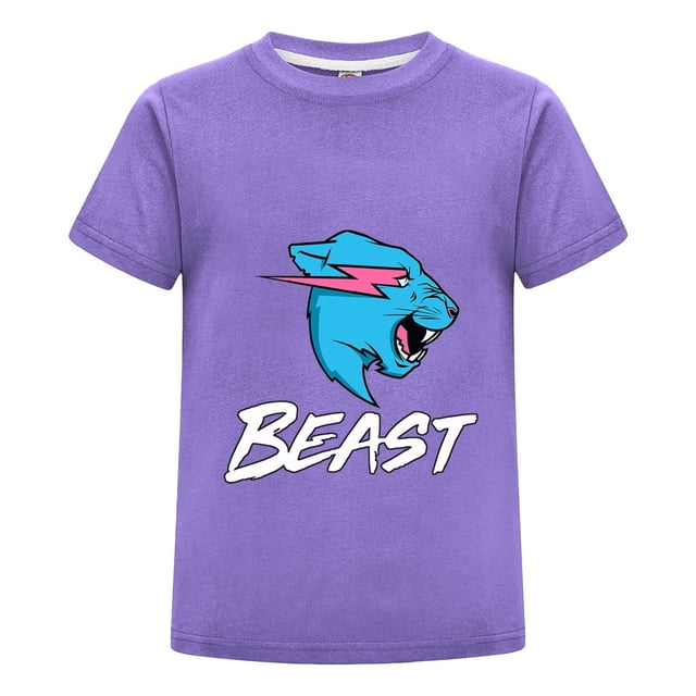Camiseta Estampada MrBeast Niño Niña Pantera Azul Ropa Infantil Verano Casual Playera Juvenil Cómoda Regalo Algodón Fans