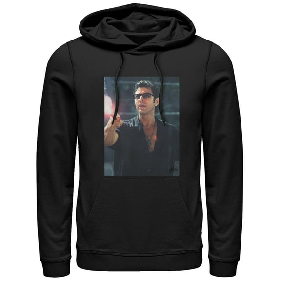 Men's Jurassic Park Dr. Malcolm Flare Distraction  Pull Over Hoodie Black Small