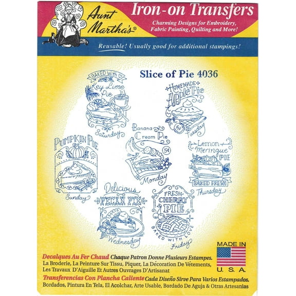 Aunt Martha's Slice of Pie Hot Iron Embroidery Transfer Papper