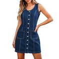 thumbnail image 7 of Dvprdro Womens Casual Summer Mini Denim Dress Crewneck Sleeveless Button Front Pocket Shift A Line Dress Solid, 7 of 7