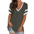 thumbnail image 1 of UKAP New Striped Short Sleeve V-Neck T Shirt For Women Summer Holiday Casual Tunic Pullover Shirts Tops Basic Blouse Tee Tops Lounge Wear, 1 of 5
