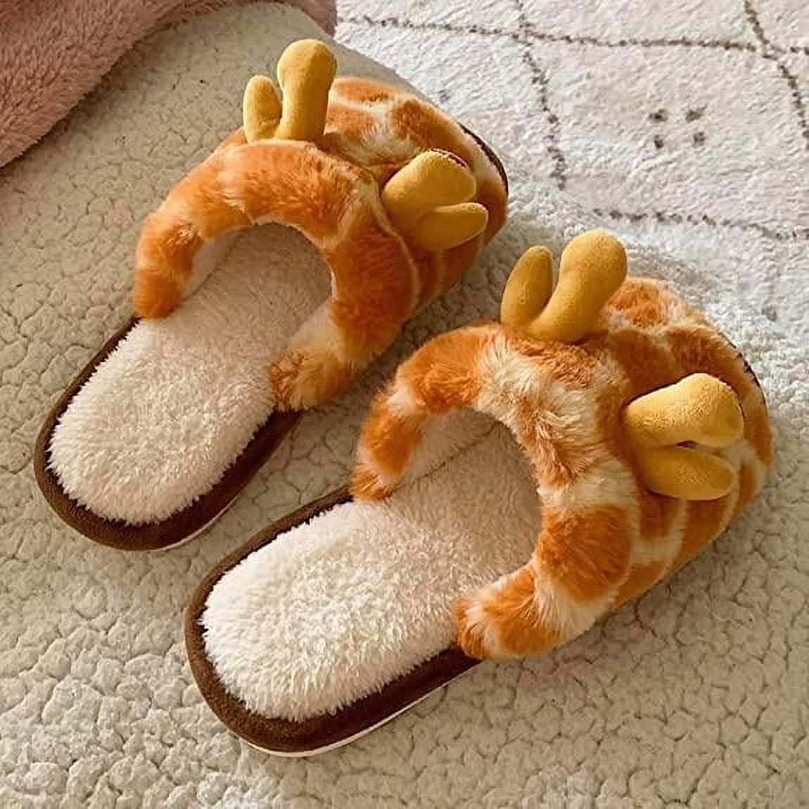 shuwee Cartoon Giraffe Slippers for Women Cute Cotton Cozy Fuzzy