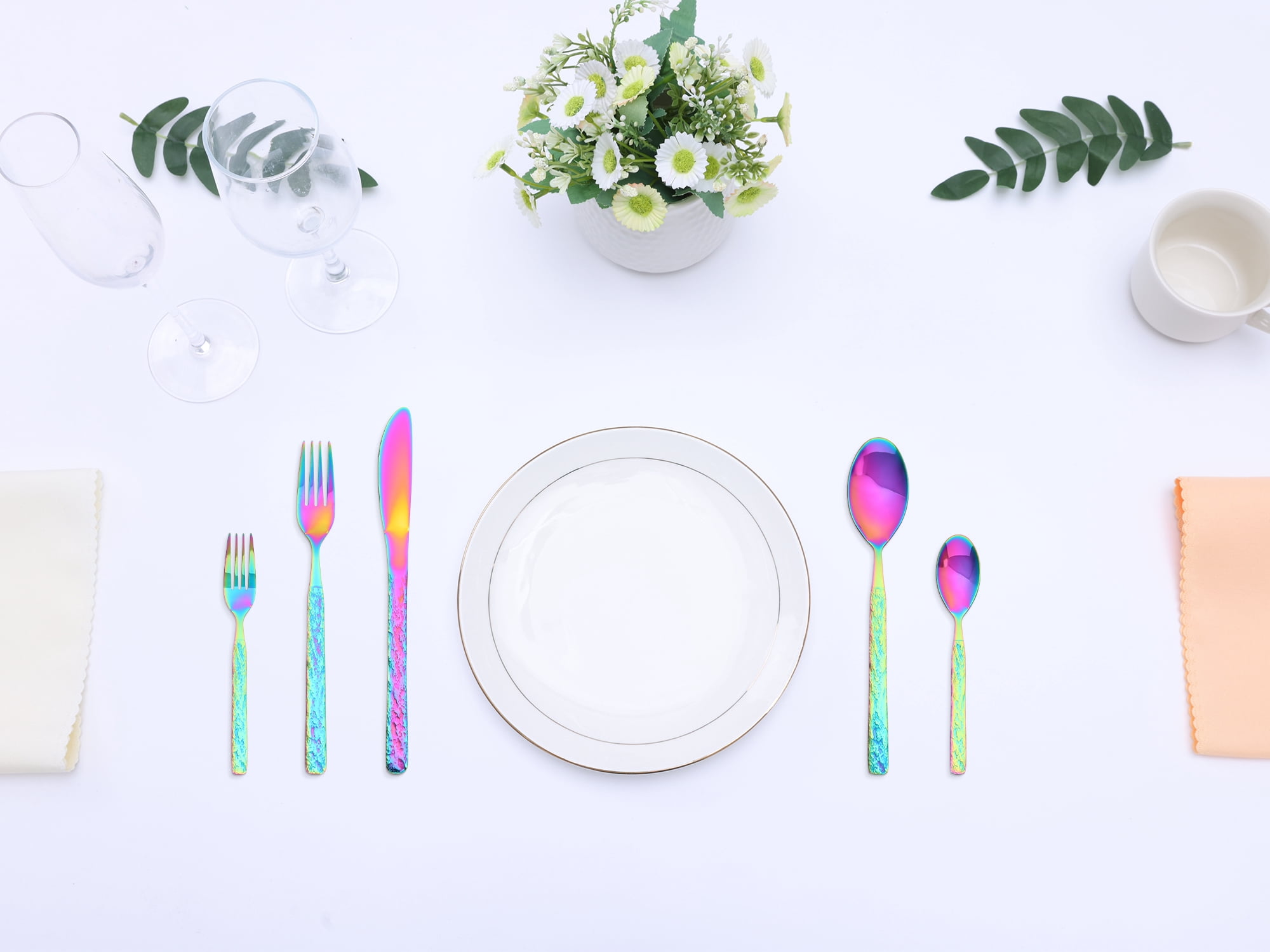Unique Bargains Stainless Steel Mirror Polished Flatware Set for Kitchen Colorful 30pcs