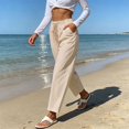 thumbnail image 3 of GZMOALH Women's Striped Print Elastic Waist Drawstring Wide Leg Pants with Pockets Casual Loose Fit Long Pants, 3 of 9