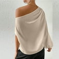 thumbnail image 4 of Cavosen One Shoulder Tops for Women Long Sleeve Pullover Shirts Tunic Solid Flowy T-Shirts Elegant Holiday Tops Fashion Loose Blouse Workout Resort Tees Summer Clothes Beige L, 4 of 7