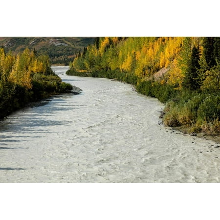 Roaring river and autumn color as seen off Richardson Highway, Route 4, North of Paxon, Alaska Print Wall
