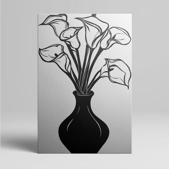 1pc Modern Minimalist Black - and - White Calla Lily in Vase Framed Decor room hanging Wall Picture Decor for Home Gifts, living room, bathroom, bedroom, kitchen wall art decor canvas wall art
