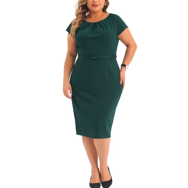 Vestido de oficina para mujer de tallas grandes Agnes Orinda, vestido lápiz vintage de los años 50 y 60, vestido ceñido para trabajar, 4X, verde oscuro