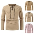 thumbnail image 5 of Mens Beach Lace Up Large Size Shirts Solid Loose Casual Retro Shirt Blouse Top, 5 of 5