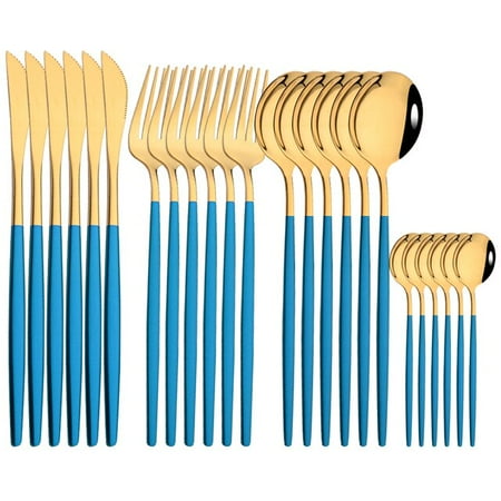 

dosili 24Pcs Luxury Flatware Mint Green Silver Dinnerware Cutlery Set Stainless Steel Tableware Home Steak Knife Fork Spoon Silverware
