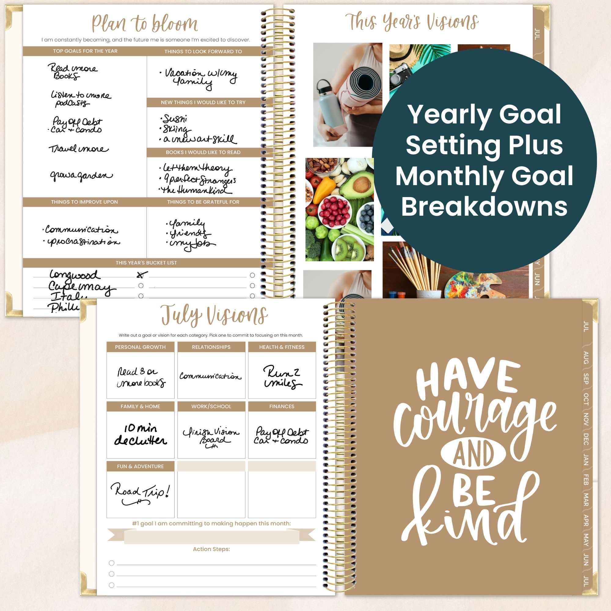bloom daily planners 2026-2027 Academic Goal & Vision Planner, 13-Month Monthly & Weekly Hard Cover, 7.5" x 9", Spread Kindness Like Wildflowers
