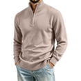 thumbnail image 2 of LEKWK Quarter Zip Sweater for Men Cable Knit Collared Pullover Long Sleeve Casual Warm Knitwear Classic Fit Ribbed Trim Top for Fall Winter Wear Beige XXXL, 2 of 6