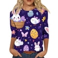 thumbnail image 2 of HAVUITYY Easter 3/4 Sleeve Sweater for Womens, Cute Bunny Eggs Pattern Crew-neck T-Shirts, Spring Oversized Casual Tops, 2 of 5