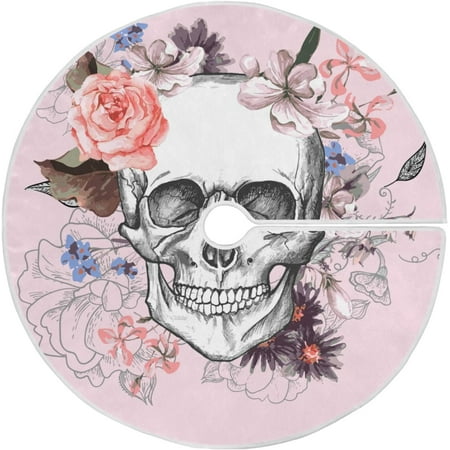 ZHANZZK Pink Skull Xmas Christmas Tree Skirt Stand Mat for Holiday Party Decoration Indoor Outdoor 36 inches