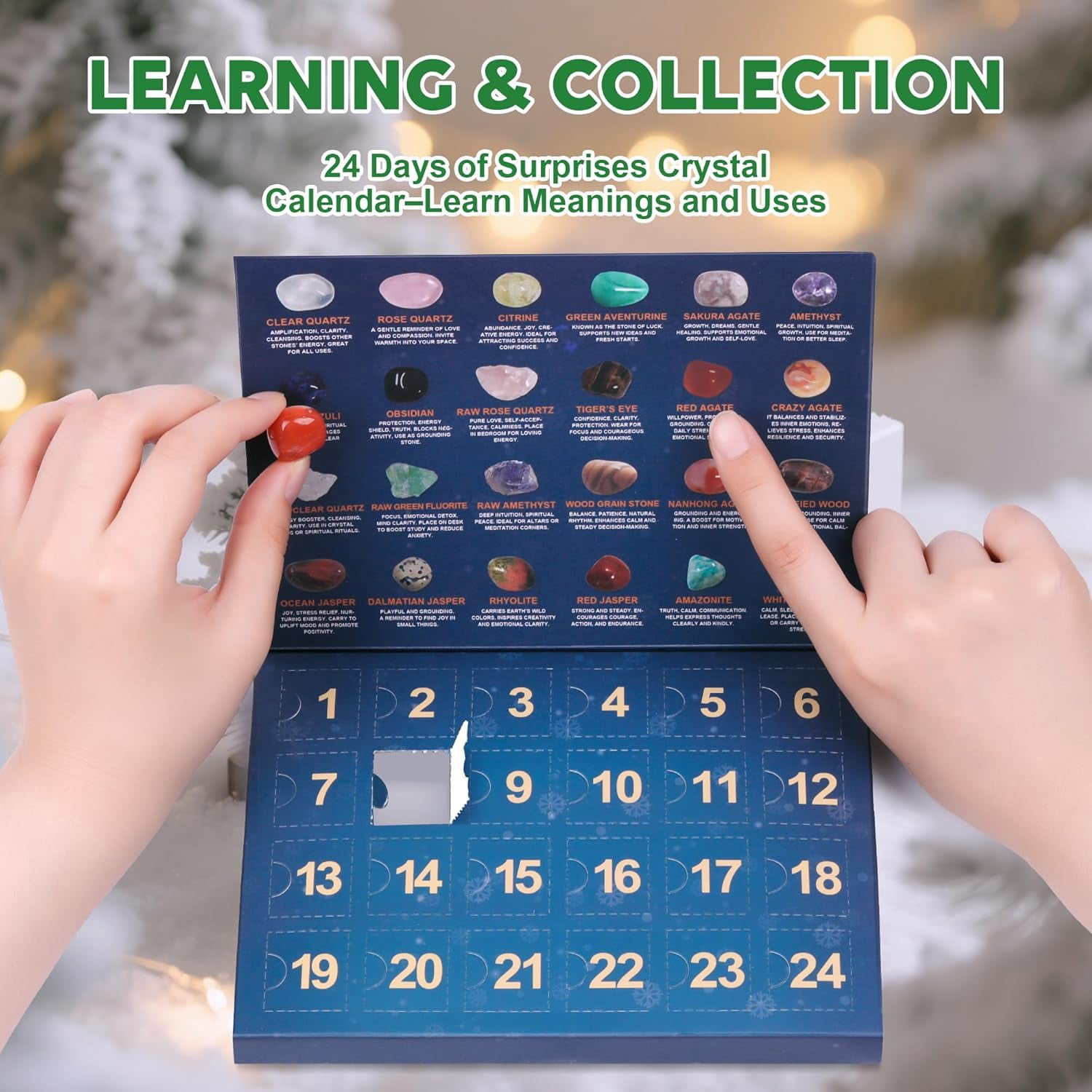 Crystal Advent Calendar 2025 for Kids, 24 Natural Gemstones Stones Advent Calendar with Geographic Gemstone Rocks and Minerals - Christmas Countdown Gift for Boys, Girls, Teens & Adults（2pack）