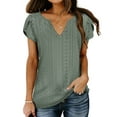thumbnail image 6 of TEMOFON Women Tops Summer T-Shirts Short Sleeve Casual V Neck Tops Dressy Ruffle Sleeve Tunic Tops Cute Loose Ladies Blouses Green S, 6 of 7