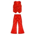 thumbnail image 3 of vastwit Kids Girls Boys Sequins Hip-hop Jazz Dance Outfit Vest Waistcoat Top Shirt+Flared Pants Streetwear Red 150, 3 of 5