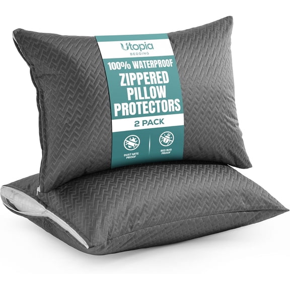 Utopia Bedding 3D Airsoft Waterproof Pillow Protectors with Zipper, Standard Size, 2 Pack, 20 x 26 in, Gray