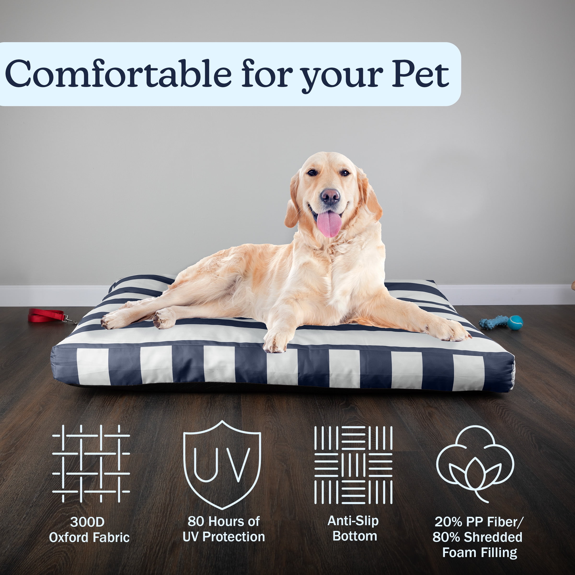 PETMAKER 44in Water-Resistant Dog Bed with Removable Washable Cover (Navy)
