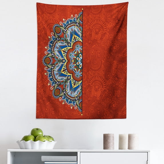 Mandala Tapestry, Ukranian Design Half Flower Pattern Swirls and Petals Image, Fabric Wall Hanging Decor for Bedroom Living Room Dorm, 5 Sizes, Burgundy White Blue, by Ambesonne