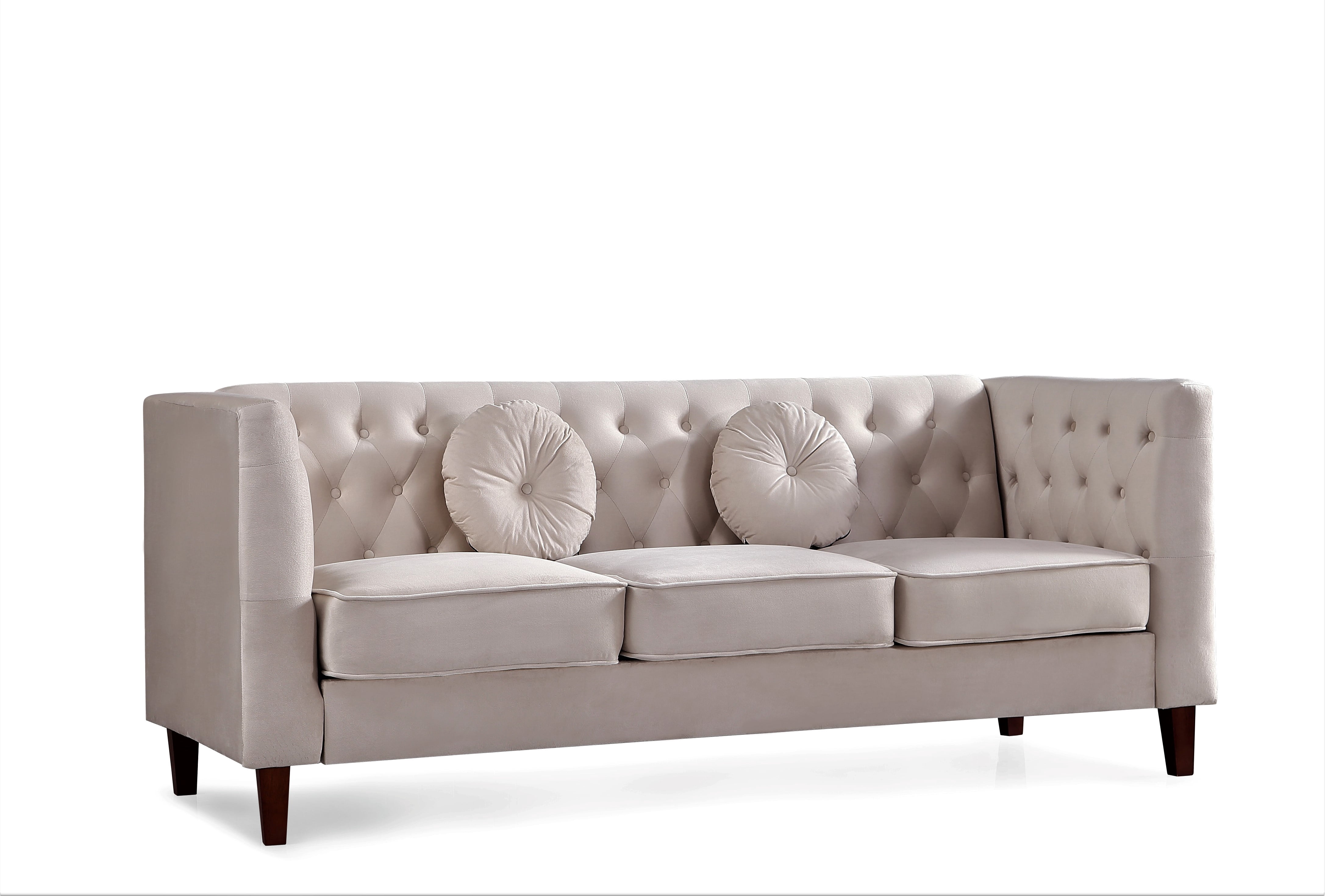 Uspridefurniture Fancher Kittleson Velvet Classic Chesterfield Sofa -Beige