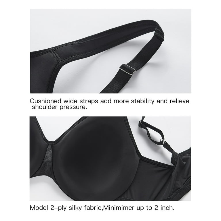 AILIVIN Wire Bras for women Full figure minimizer Smoothing bra seamless  cups non padded T Shirt underwire support comfortable full coverage womens  bras Black 36D 36 D 