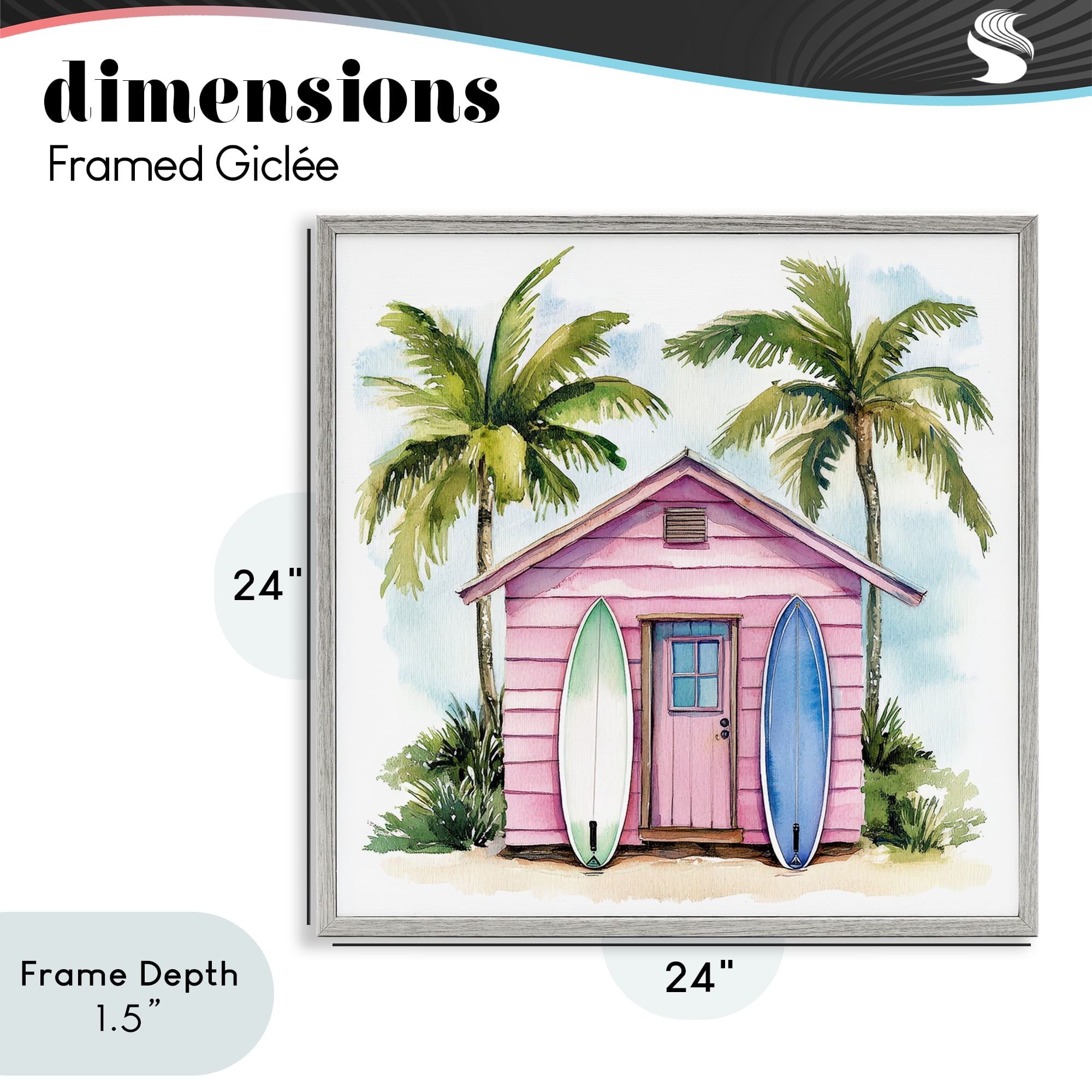 Stupell Industries Surf Shack Under Palms Gray Framed Giclee Art, design by Petal Prints Design