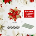 thumbnail image 3 of 12 PCS Red Poinsettia Flower Artificial Poinsettias With Clips Christmas Decorations Glitter Poinsettia Christmas Ornaments Xmas Tree Flower Decor with Stems DIY Xmas Wreath Home Holiday Party, 3 of 8