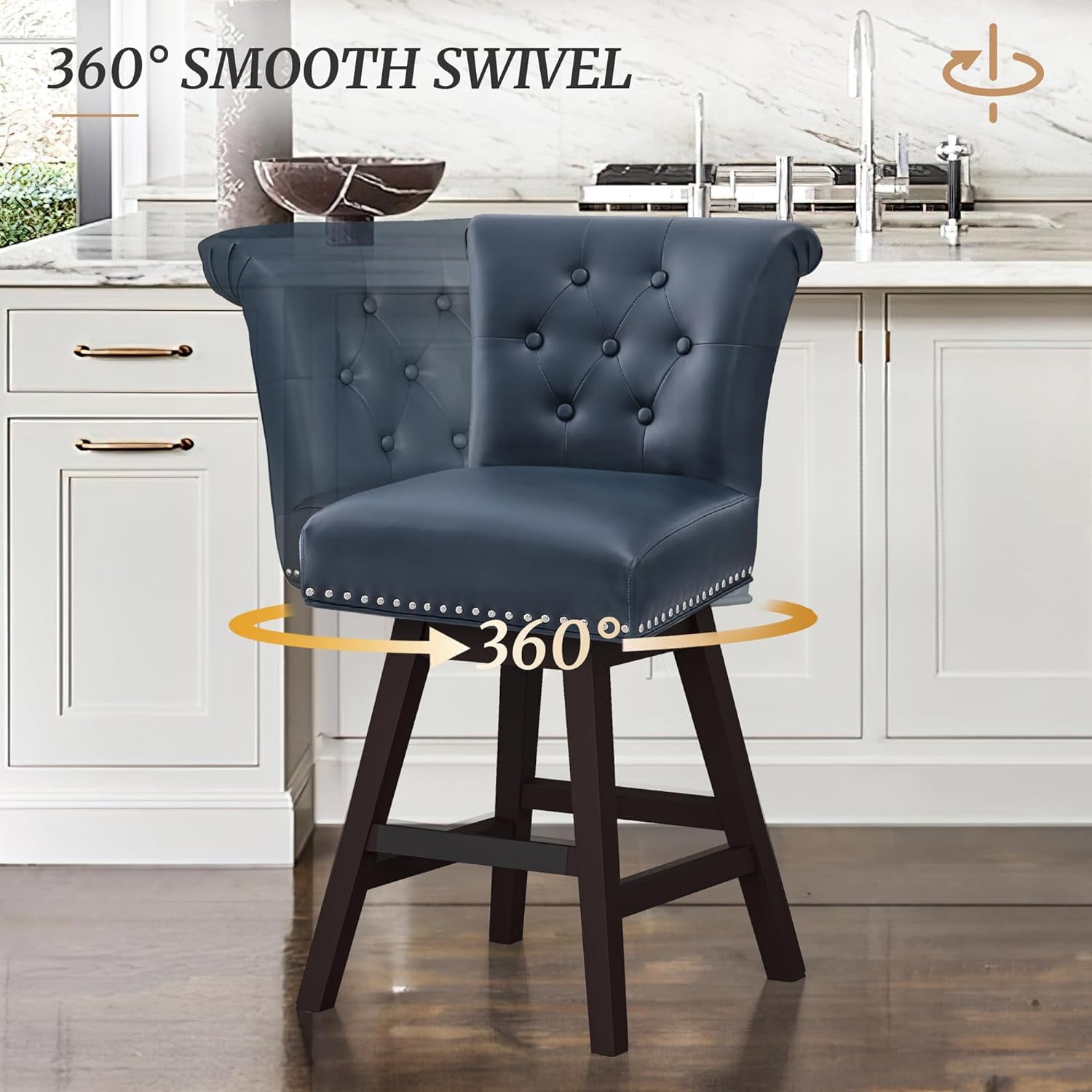 Dycanpo 26" Swivel Bar Stools with Back & Footrest, Counter Stools for Kitchen, Blue-Faux Leather