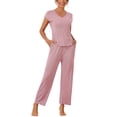thumbnail image 1 of Conjunto de pijama de modal casual de manga corta para mujer 2 piezas, ropa de estar en casa, pantalones largos, sudadera S rosa, 1 of 6
