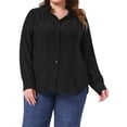 thumbnail image 2 of DARING DIVA Women's Plus Work Office Button Down Shirt Ruffle Stand Collar 1X Black, 2 of 7