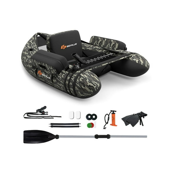 Spaco Inflatable Fishing Float with Adjustable Straps & Storage Pockets-Camouflage, Wide Stable Design, Non-Slip Comfort Deck for Youth & Adults