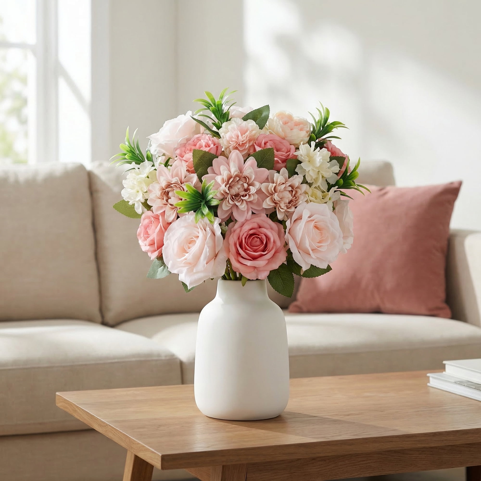 Unique Bargains Artificial Flowers Combo Box Set Pink and Orange 9.8"