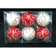 Queens of Christmas WL-ORN-6PK-SWL-RW Ornement Boule Rouge et Blanc avec Tourbillon Design- Pack de 6 – image 1 sur 1