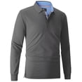 thumbnail image 3 of SPEEDRUN Men's Golf Polo Shirts Casual Business Long Sleeve Polo Shirt for Men Moisture Wicking Dry Quickly Cationic Tennis Golf T-Shirts Deep Gray L, 3 of 7