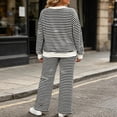 thumbnail image 4 of Enjoytime Lounge Sets for Women Striped V Neck Long Sleeve Top Wide Leg Pants 2 Piece Outfits Soft Loose Casual Plus Size Matching Set, 4 of 6
