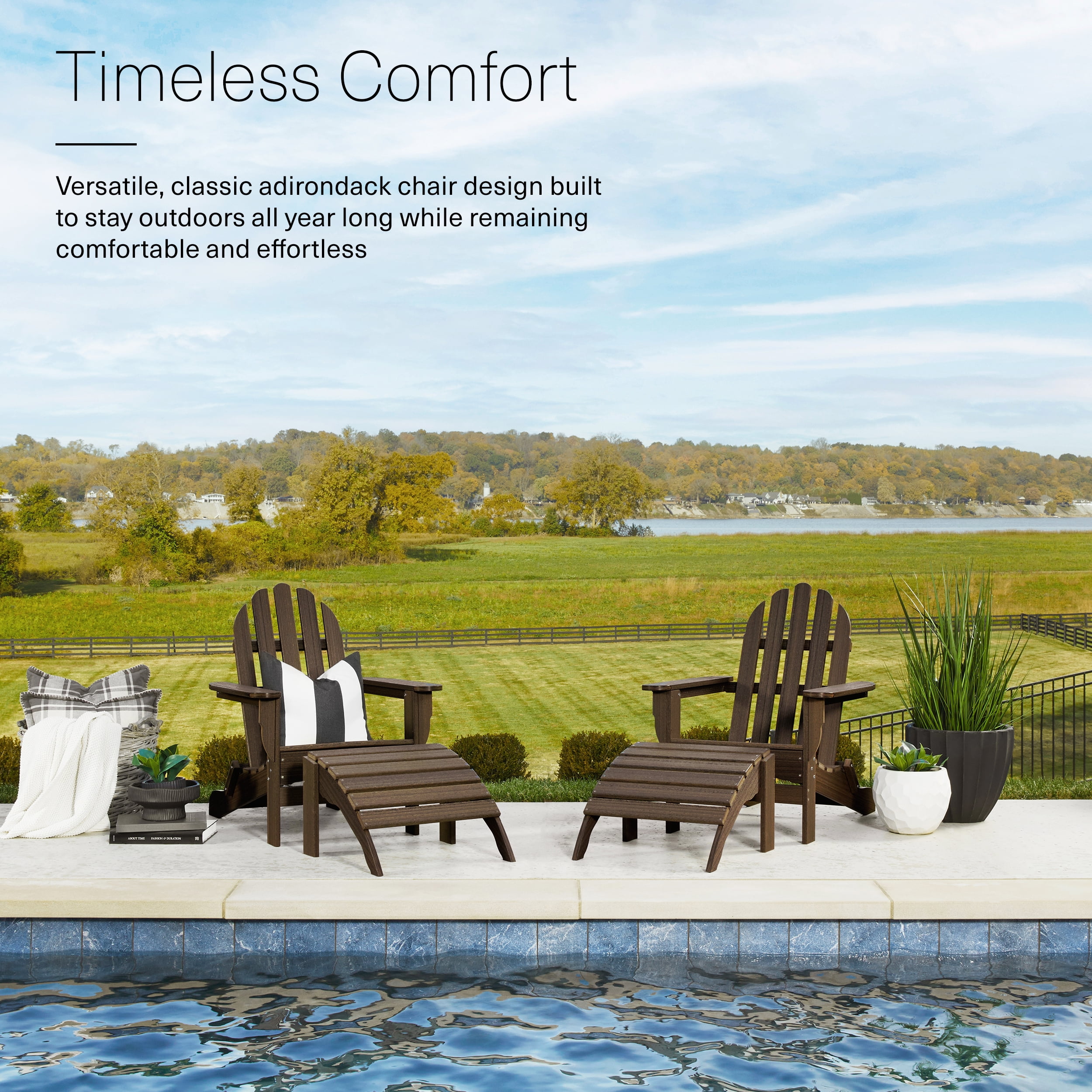 DuroGreen Adirondack Chairs Made With All-Weather Tangent Sustainable Lumber, Set of 4, Oversized, High End Classic Patio Furniture for Porch, Lawn, Deck, or Fire Pit, Brazilian Walnut