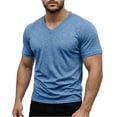 thumbnail image 2 of LTTVQM Men's Top V Neck Short Sleeve T-Shirt Thin Elastic Soft Breathable Vacation Blouses Sky Blue L, 2 of 4