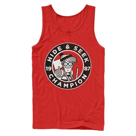 Men's Where's Waldo Hide and Seek Champion  Tank Top Red 2X Large