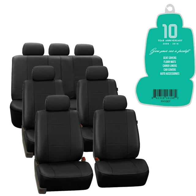FH Group Universal Fit Leatherette Car Seat Covers for Car, SUV, Airbag Compatible, Split Bench Covers with Free Air Freshener - Full Set 3 Rows 7 Seater
