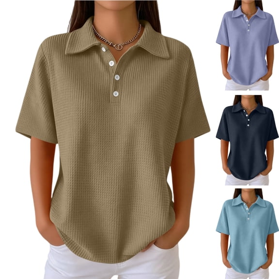 HAJWOH Polo Shirts For Women Waffle Golf Shirts Short Sleeve T-Shirt Summer Casual Tennis Work Athletic Tops
