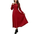 thumbnail image 5 of Arnsht Lightweight Sweater Dress Fall Dresses Midi Dress Luxury Outfits for Women Round Neck Solid Color Casual Long Sleeved Dresses Red S, 5 of 7