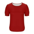 thumbnail image 6 of SwiftWear Women's Puff Sleeve T-Shirt Crew Neck Loose Fit Short Sleeve Top Casual Blouse Summer Basic Tee​ Red, 6 of 7