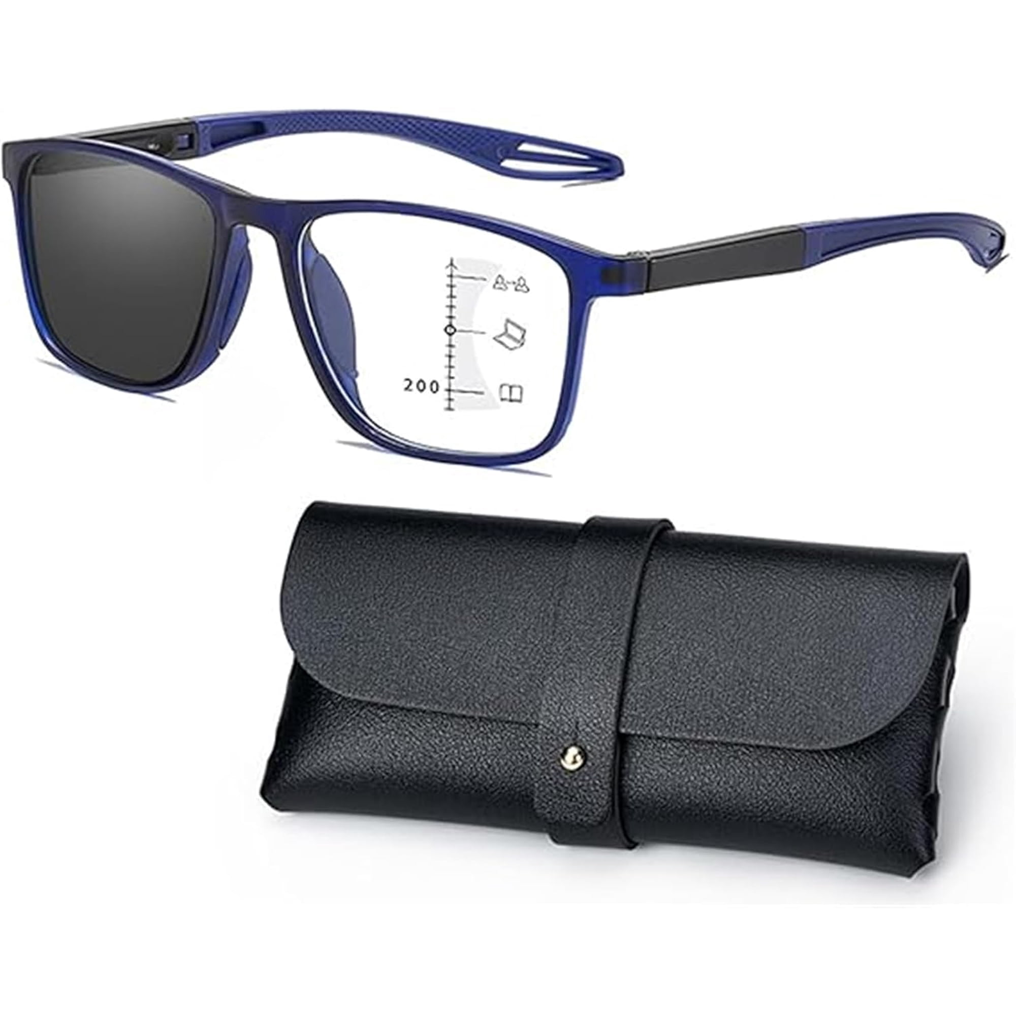 Braxora Multifocal Glasses, Mens Progressive Multifocus Reading Glasses Anti-Blue Light Photochromic Sports Readers Protection Lightweight Eyeglasses